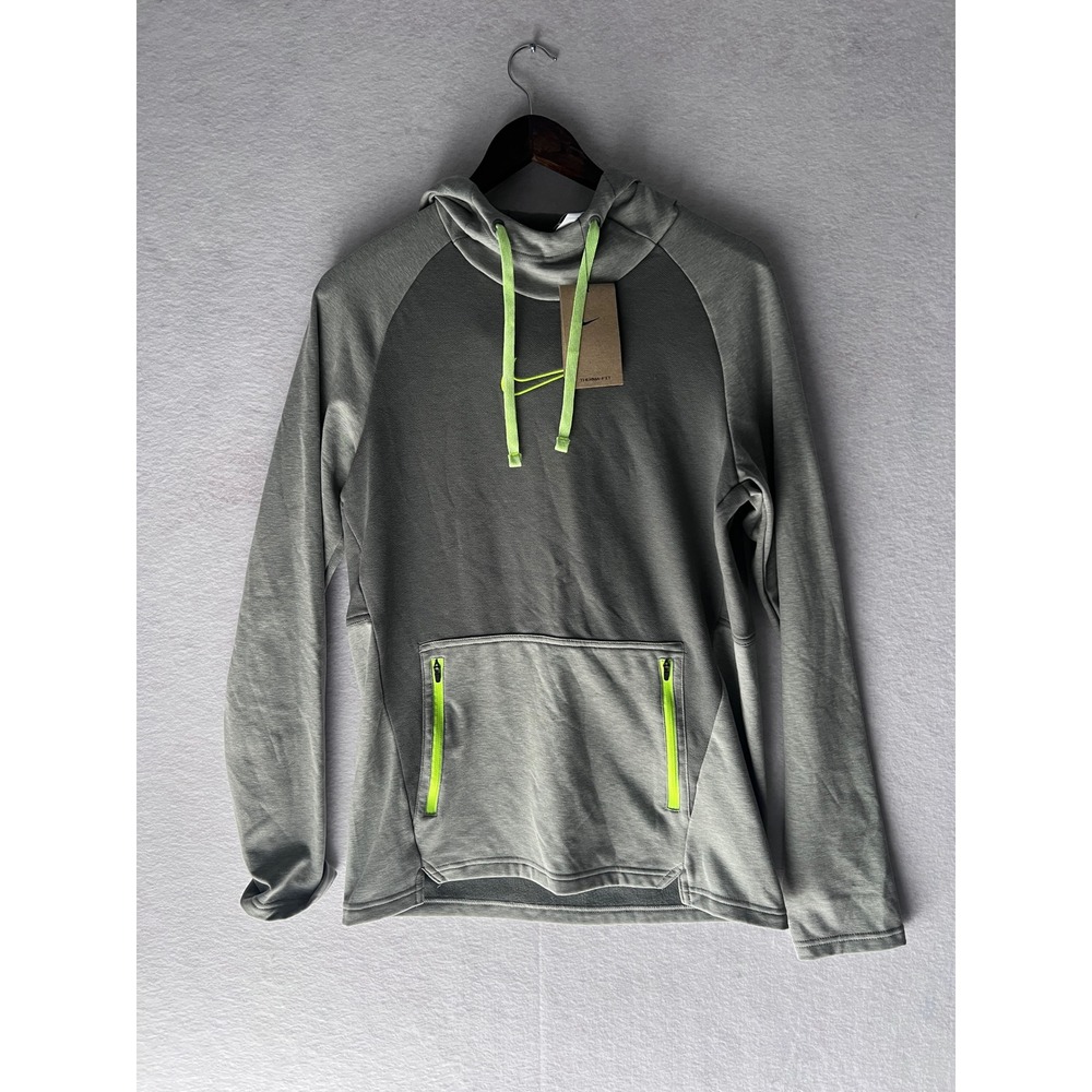 Nike Mens Therma-FIT Training Hoodie Grey Neon Green DD2112-084 Small NWT